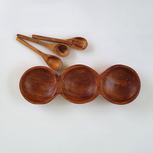 HAND CARVED RND TRIO SERVING BOWLS